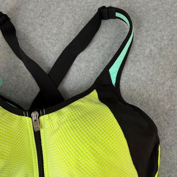 Victoria's Secret Sport VSX‎  Zip Front Sports Bra Size 34C Neon Yellow & Black - Picture 4 of 13